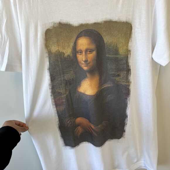 Mona Lisa Graphic T-Shirt Crew Neck Short Sleeve White Women's Size L/XL - Picture 4 of 7